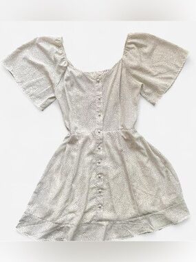 Short Sleeve Dotted Mini Dress Faux button closure front